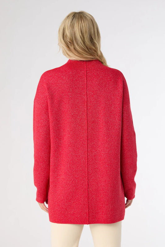 Red Heavenly Glitz Mock Neck Tunic Sweater with Pockets
