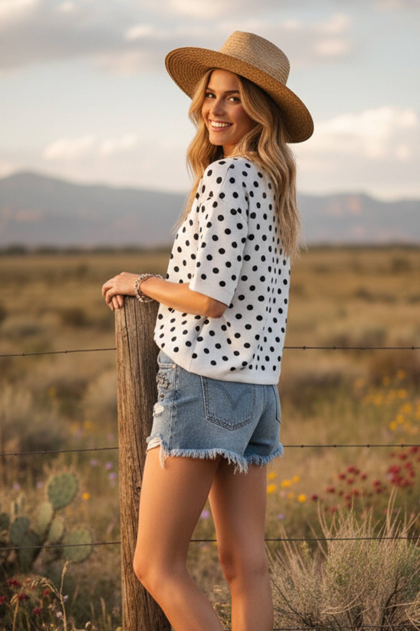 Oversized Polka Dot Sweater Top: BLACK/WHITE