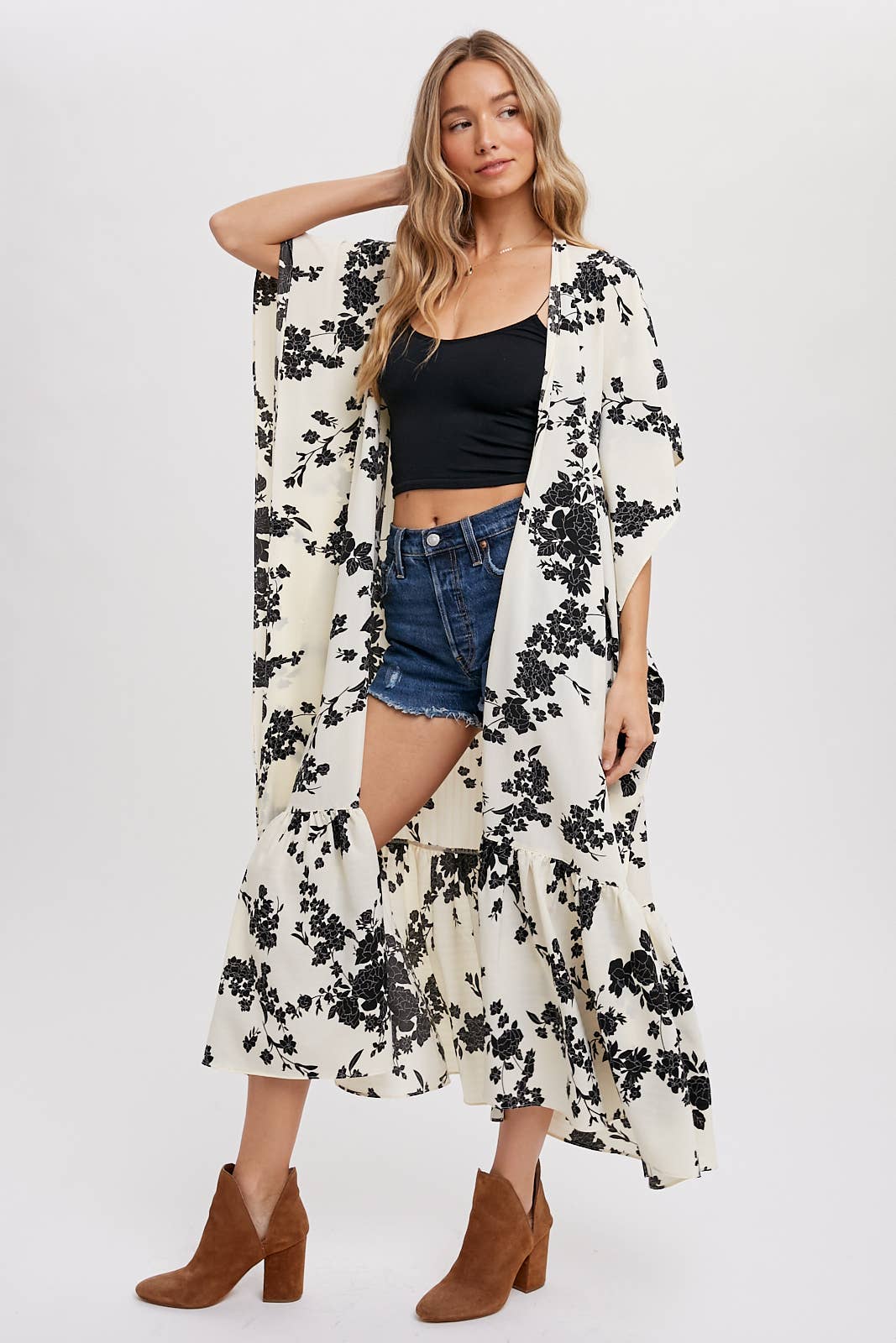 EFFORTLESS FLORAL PRINT MAXI KIMONO: IVORY