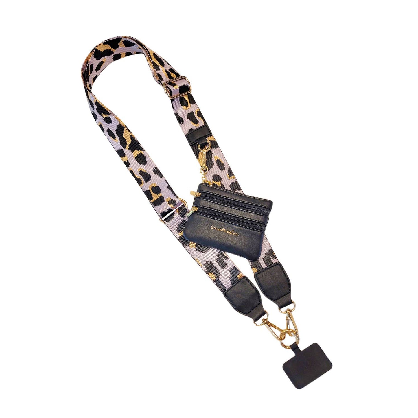 Clip & Go Crossbody Strap with Pouch - Leopard Collection: Brown/Gold