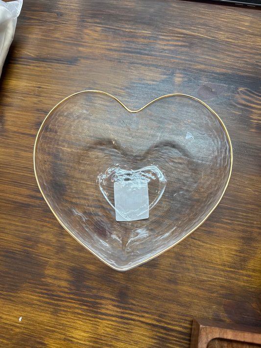 Heart glass bowl clear with gold trim