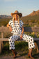 Polka Dot Top and Pants Lounge Set: WHITE/BLACK