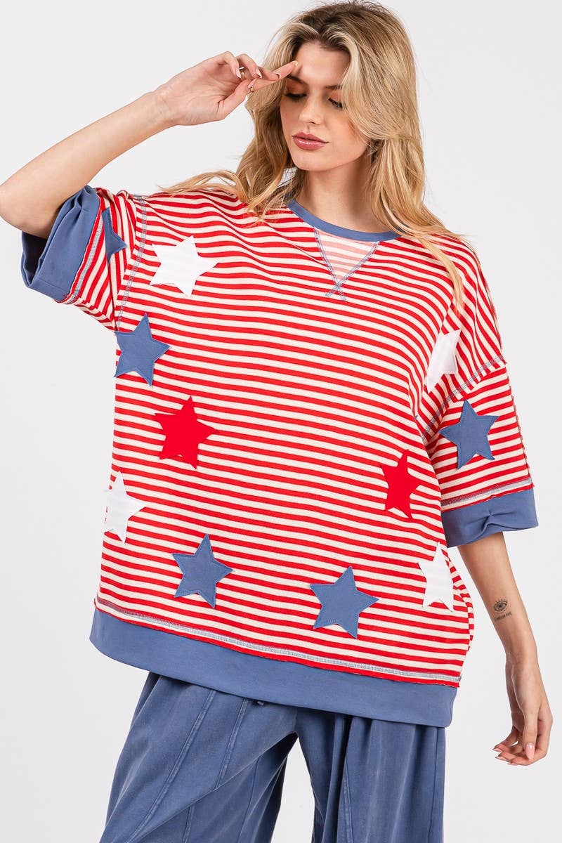 STRIPED AMERICANA OVERSIZED TOP : RED/BLUE/WHITE