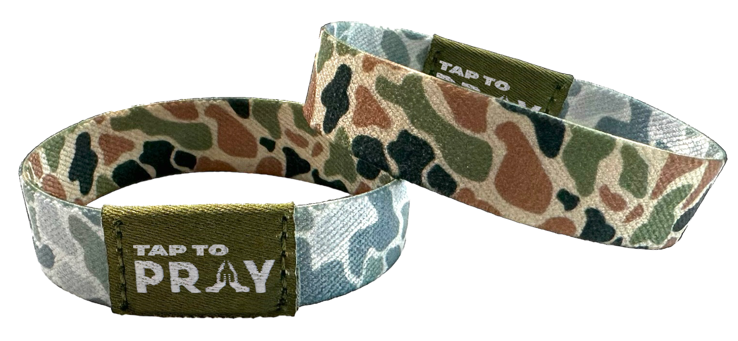 Tap To Pray Wristbands - Tap W/Phone For Daily Verse/Prayer: Large / River Rock Camo Class / Sage