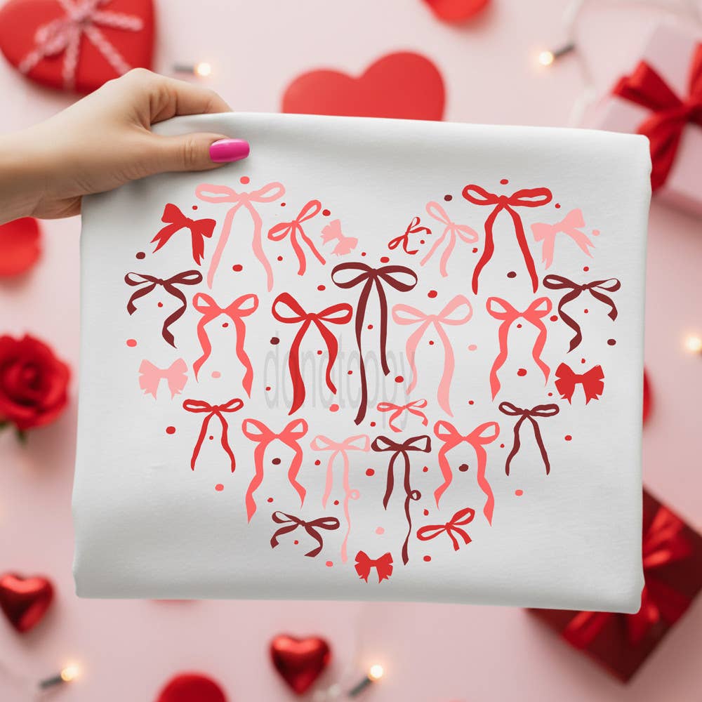 Multi Color Bow Heart DTF Heat Transfer: Adult
