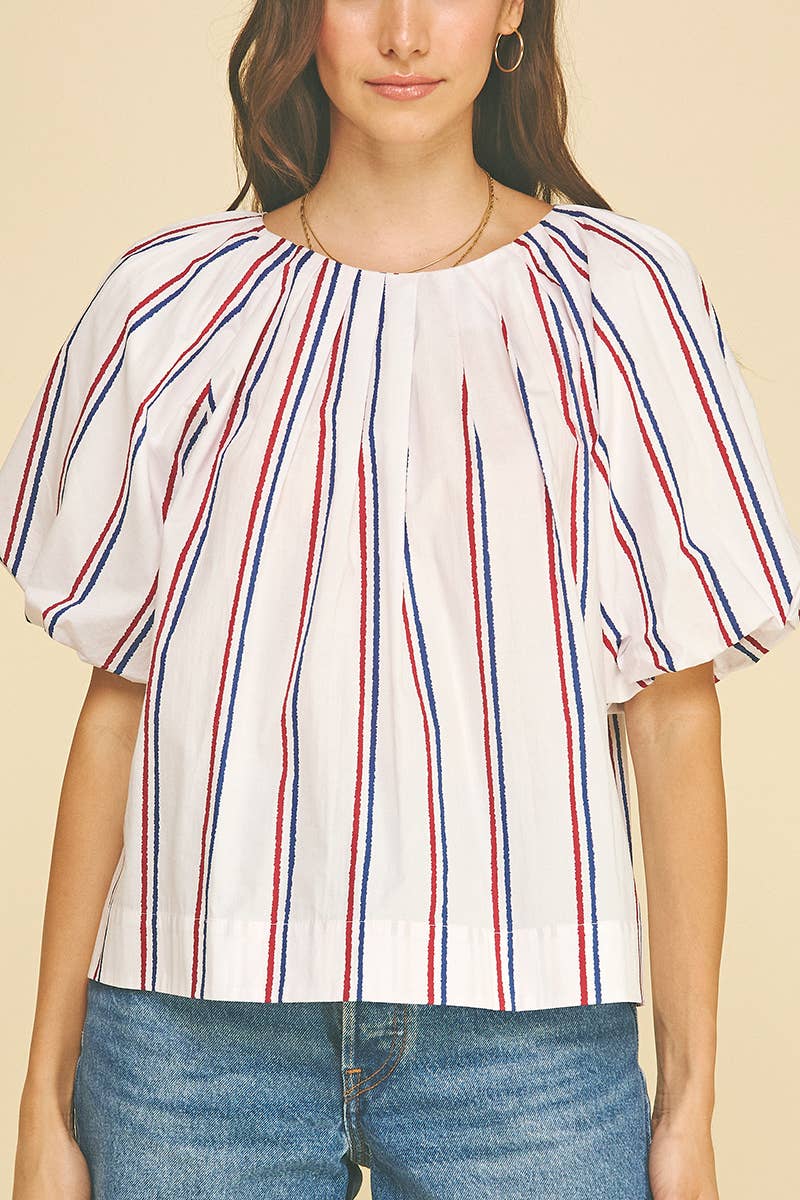 USA INSPIRED STRIPE BLOUSE TOP - 7163T: White / S