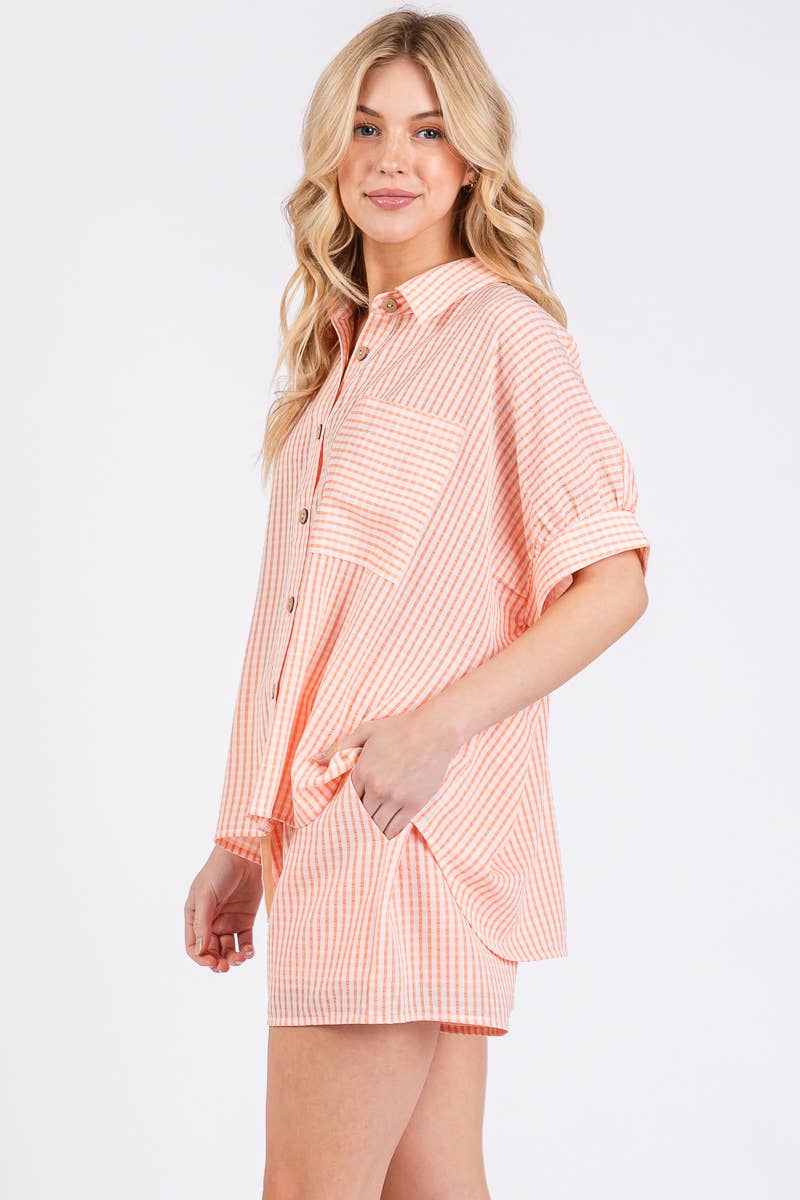 MINI CHECKER BUTTON DOWN TOP AND SHORTS SETS: NAVY