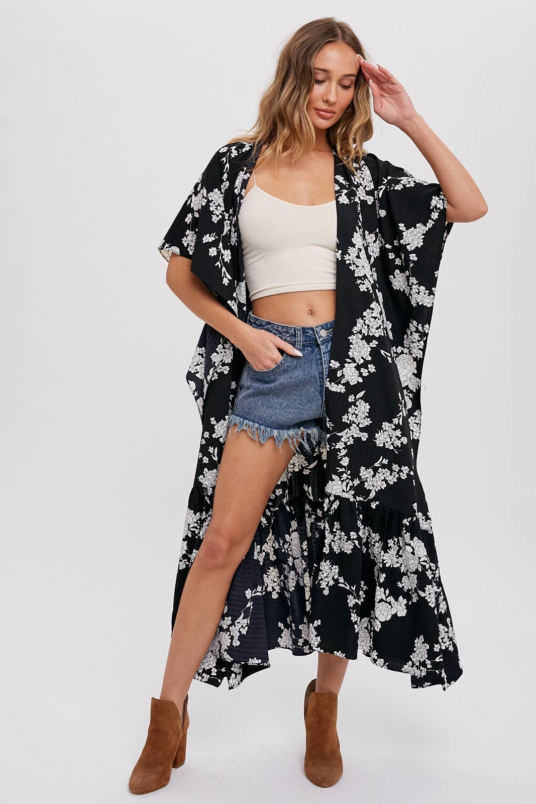 EFFORTLESS FLORAL PRINT MAXI KIMONO: IVORY