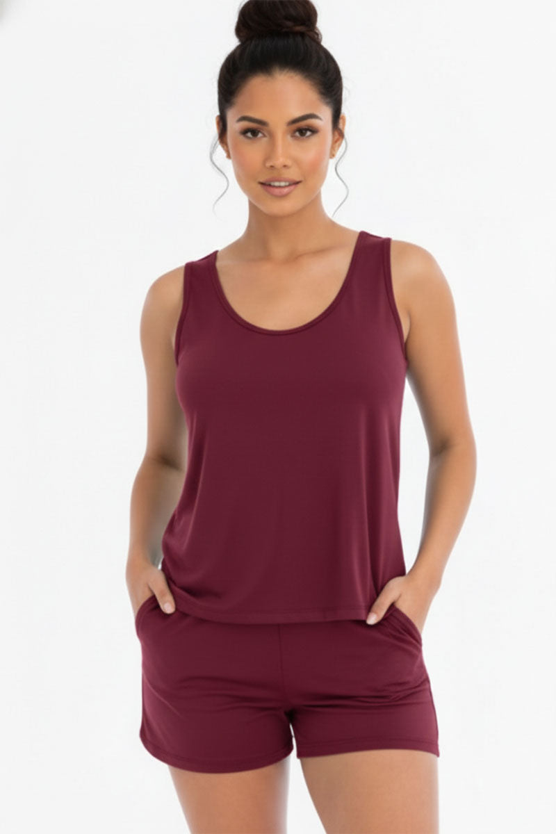 Comfy Tank Top & Shorts Set: Burgundy