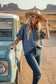 Frayed Trim Denim Button Top: DENIM