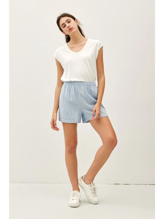 STRIPED BREEZY SHORTS WITH ELASTIC WAIST : Blue Stripe