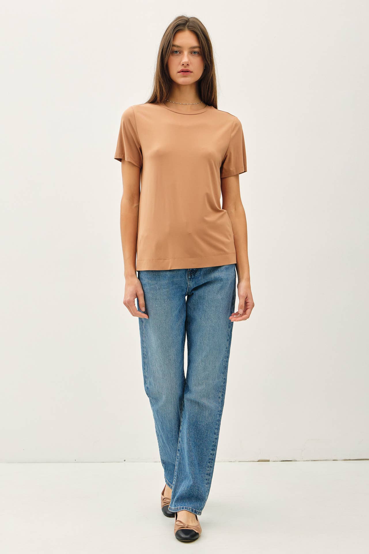 BAMBOO/MODAL BASIC ROUND NECK T-SHIRT: NATURAL