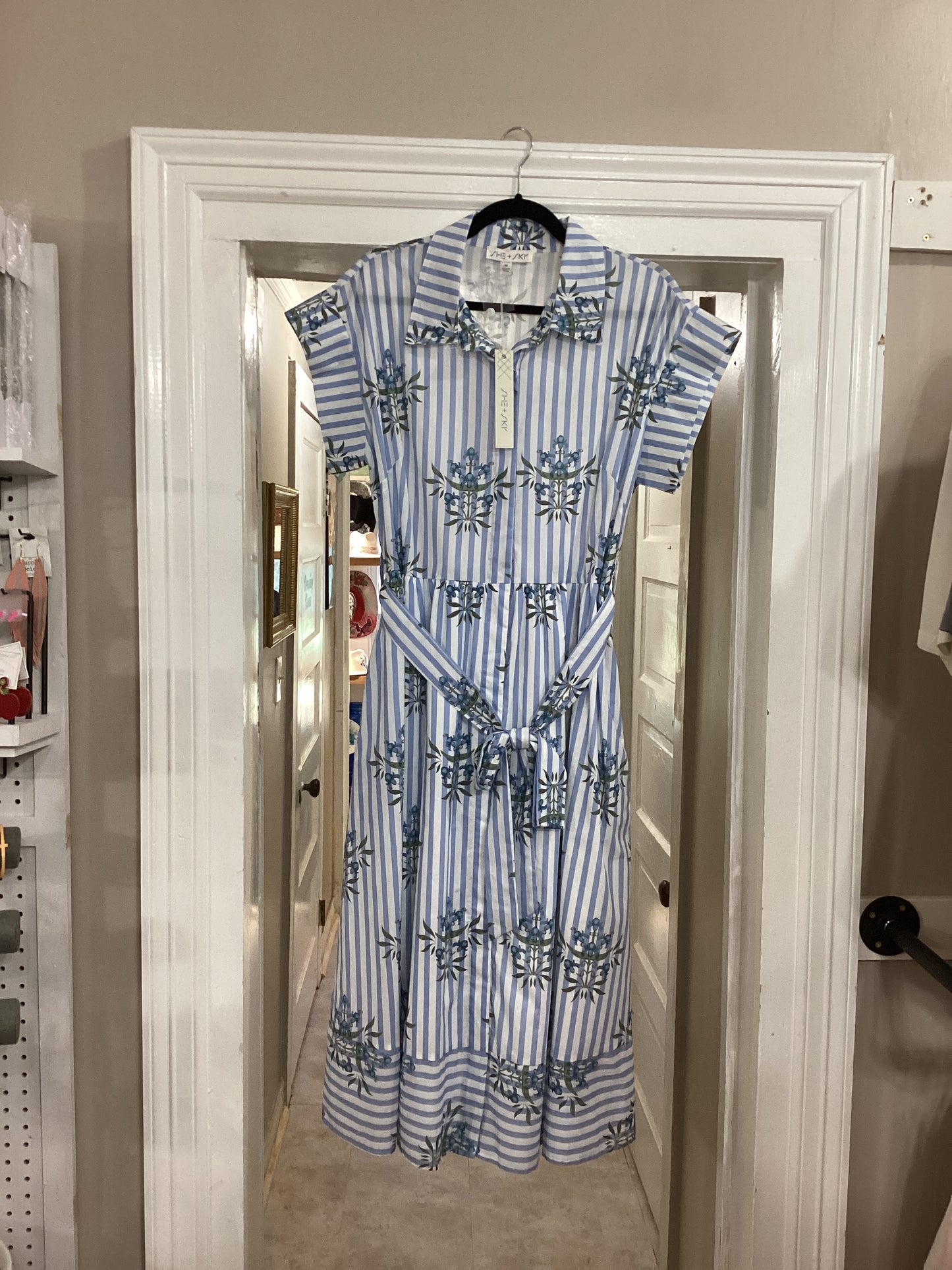 Blue stripe with floral patterns - She + Sky Dress