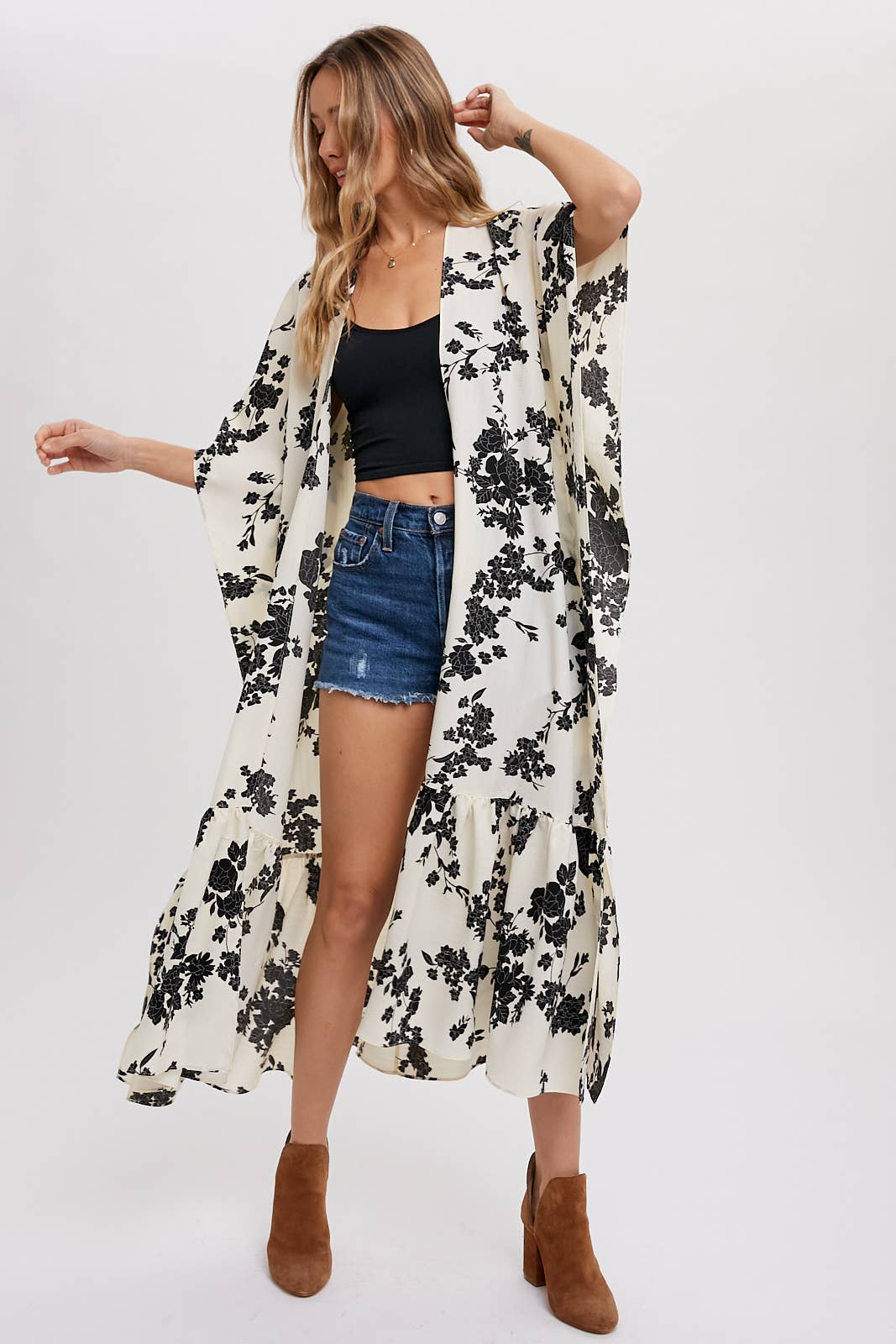 EFFORTLESS FLORAL PRINT MAXI KIMONO: IVORY