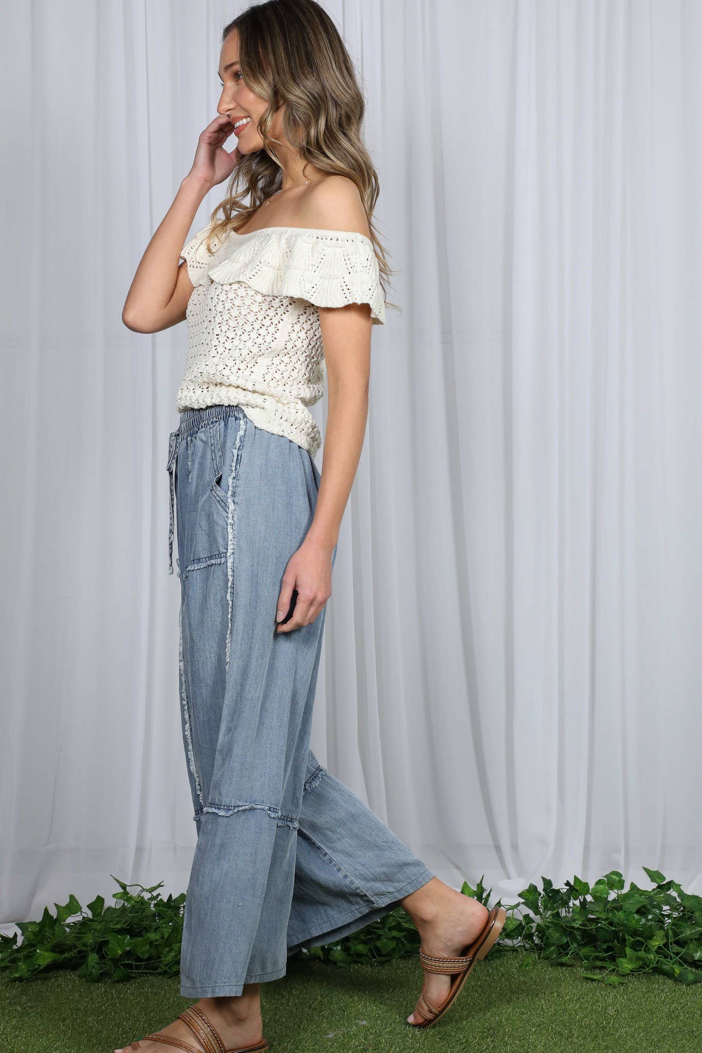 Fray 100%Tencel Chambray Washed Palazzo Pants