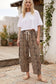 Oversized French Terry Leopard Barrel Pants: BROWN COMBO / L