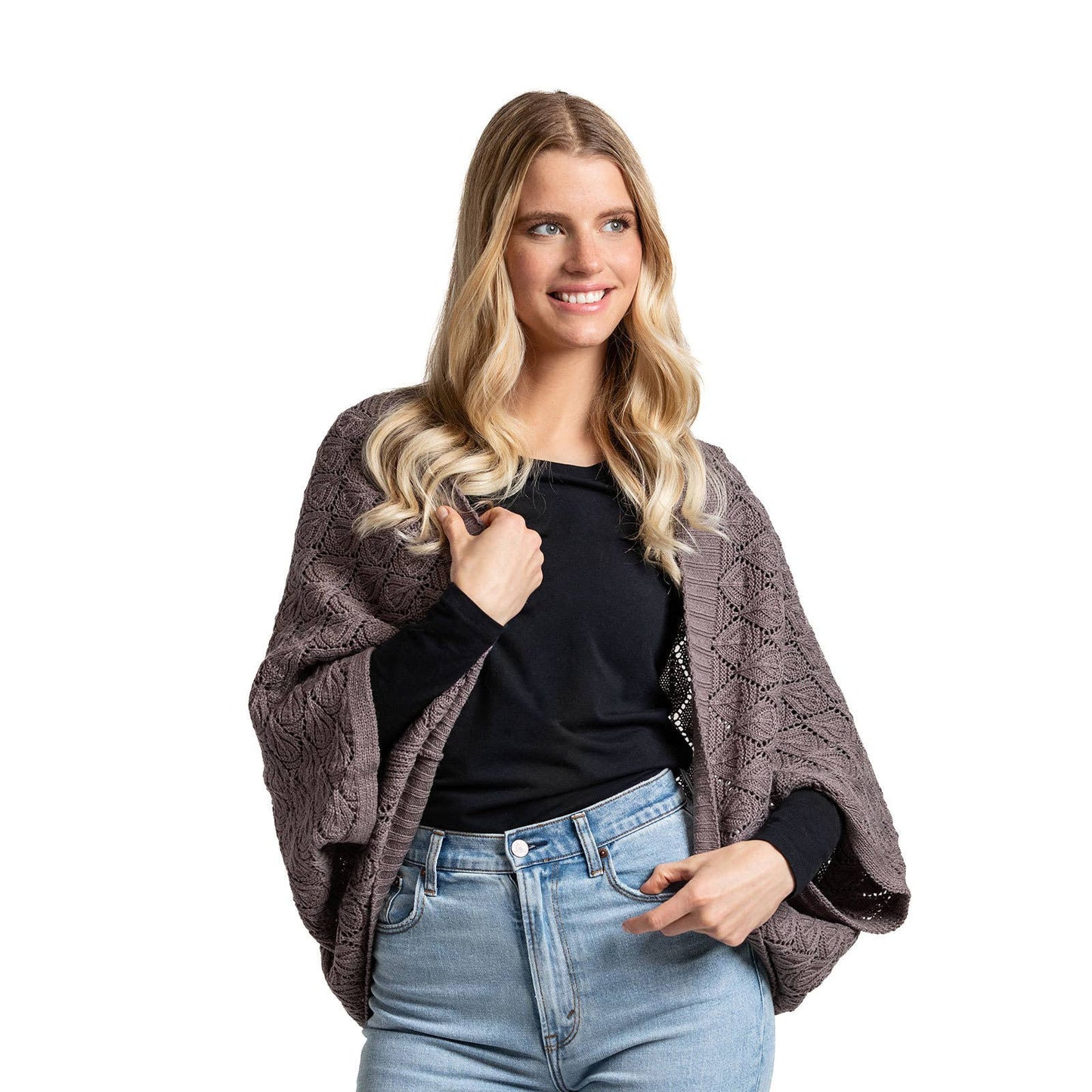 Britt's Knits Willow Convertible Shrug Open Stock: Coffee