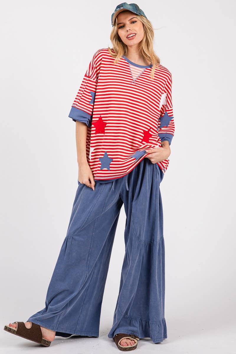 STRIPED AMERICANA OVERSIZED TOP : RED/BLUE/WHITE