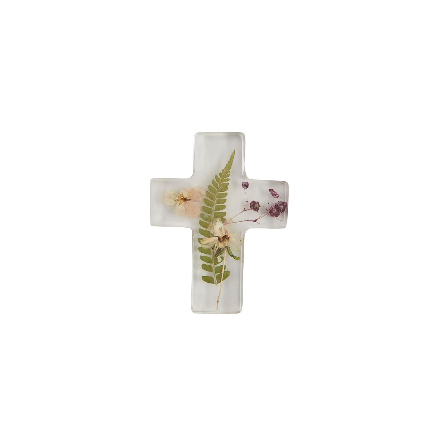 Dried Flwer Resin Cross W Fern