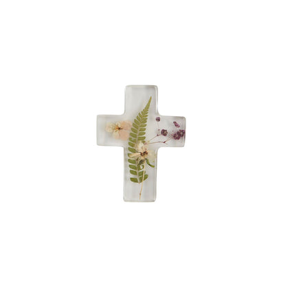 Dried Flwer Resin Cross W Fern