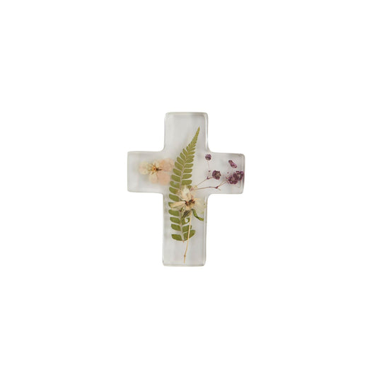 Dried Flwer Resin Cross W Fern