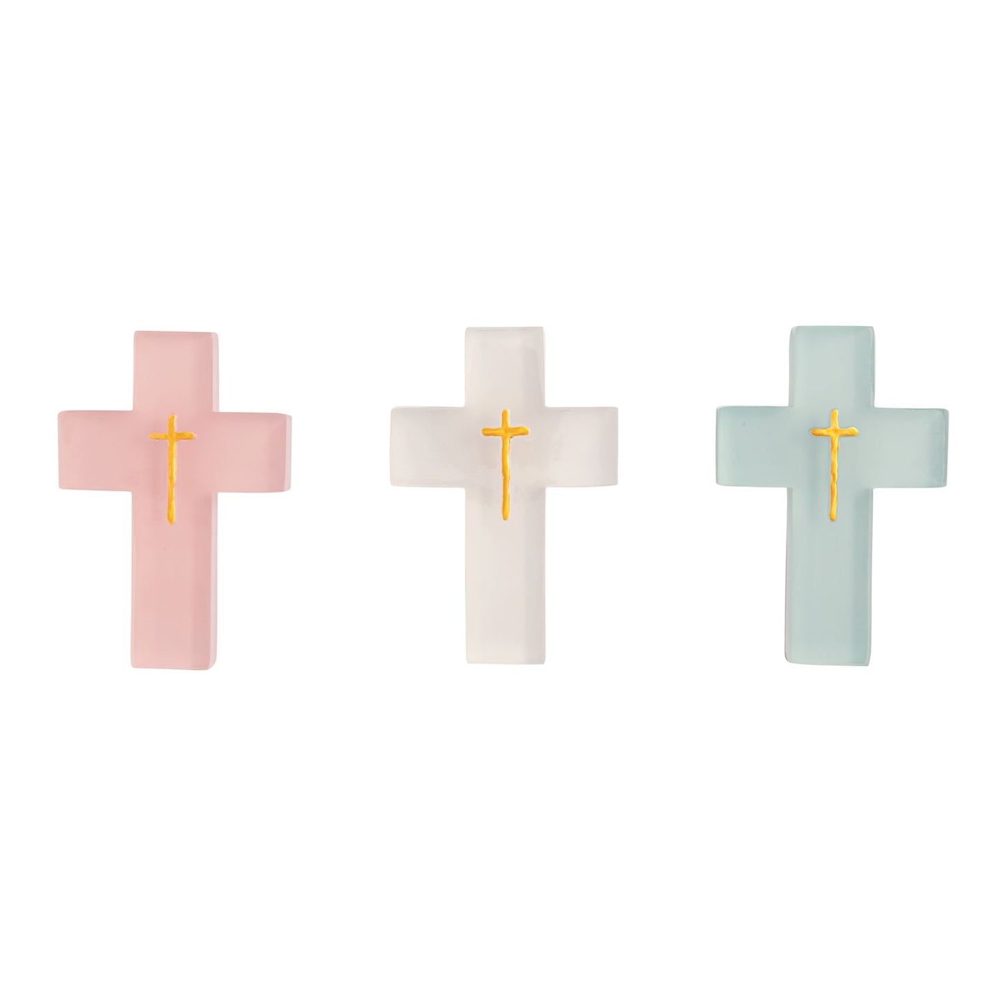 Painted Resin Cross - Pink, Blue or White with gold cross