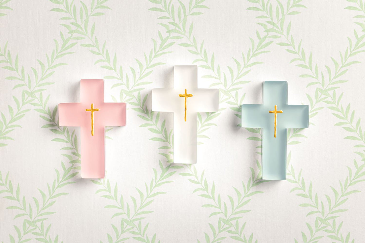 Painted Resin Cross - Pink, Blue or White with gold cross
