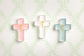 Painted Resin Cross - Pink, Blue or White with gold cross
