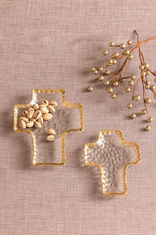Gold Edge Cross Tidbit Tray Set