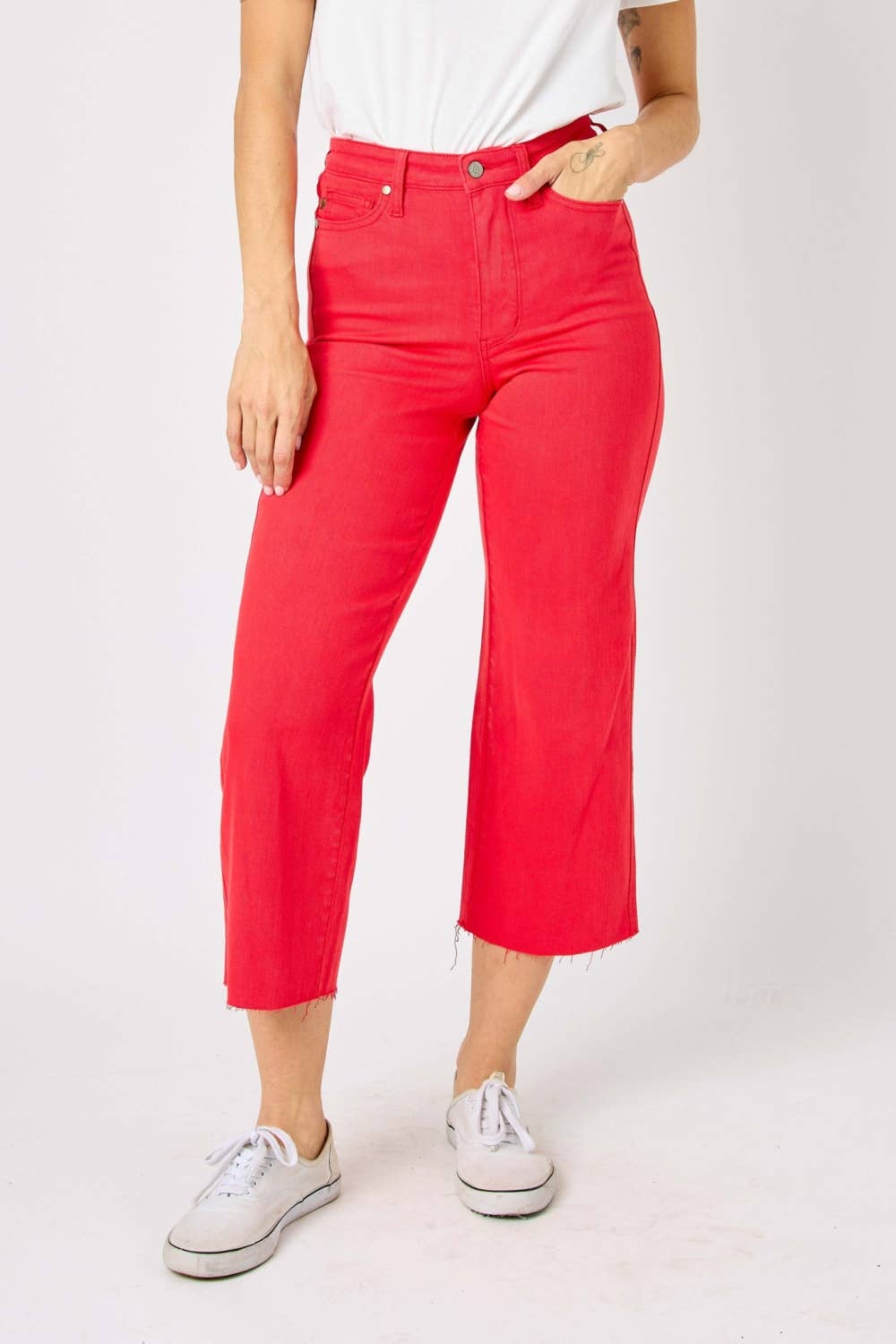 HW Garment Dyed Tummy Control Crop Wide: RED