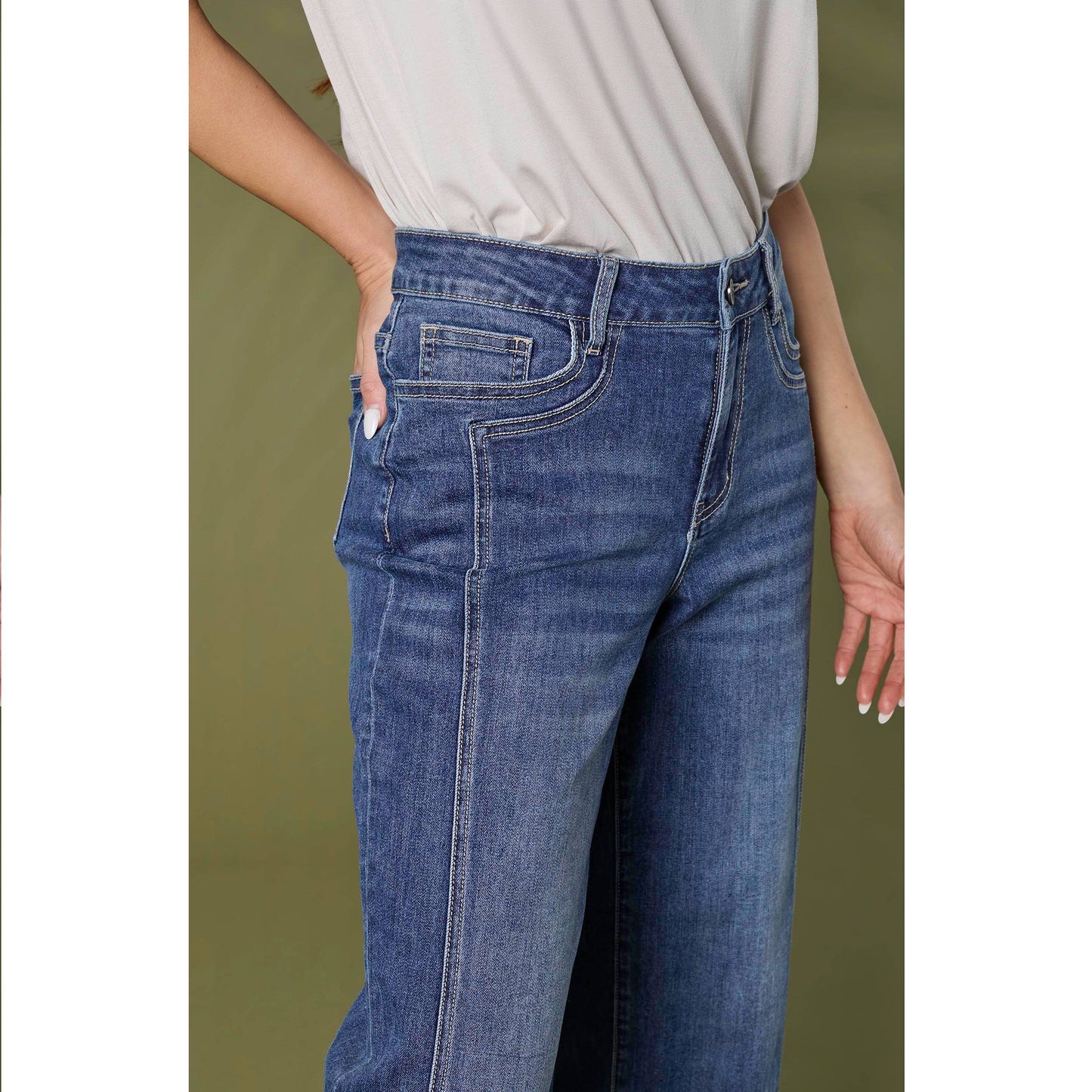 Bambu Soft Wide Ankle with Front Seam: Medium Denim