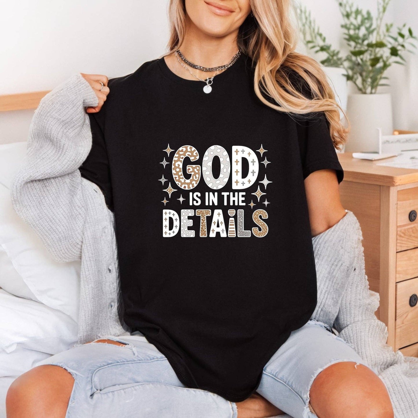 God Is In The Details | DTF Transfer Ready to Press | Trendy Faith DIY Heat Transfer: Dark Color Design / 3inch
