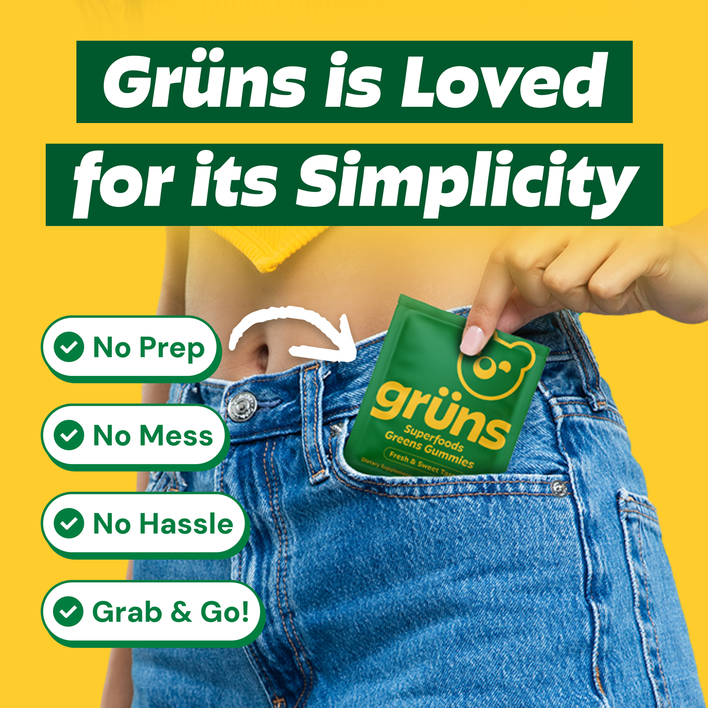 Grüns Adult Sugar Free Superfood Greens Gummies, 30 Servings