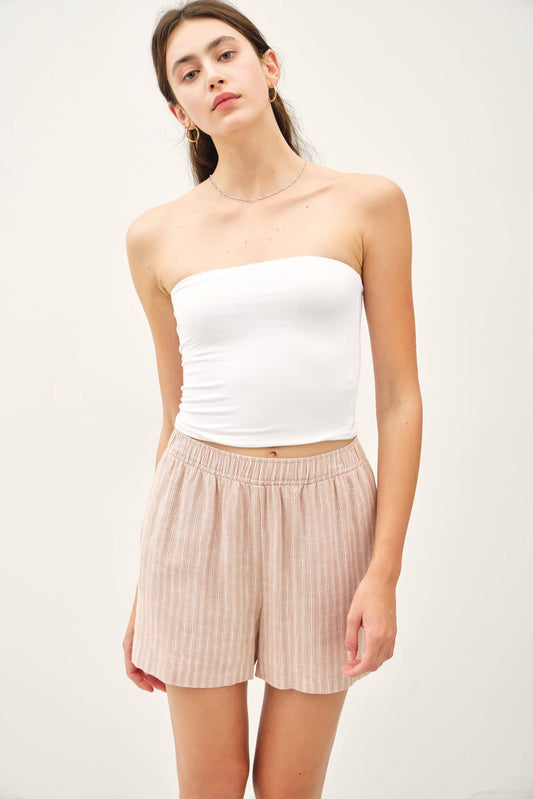 STRIPED BREEZY SHORTS WITH ELASTIC WAIST : Hazelnut