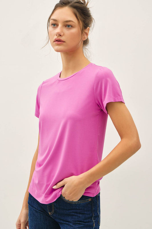 BAMBOO/MODAL BASIC ROUND NECK T-SHIRT: NATURAL