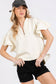 SCUBA HALF ZIP UP RUFFLE SLEEVE TOP: CREAM
