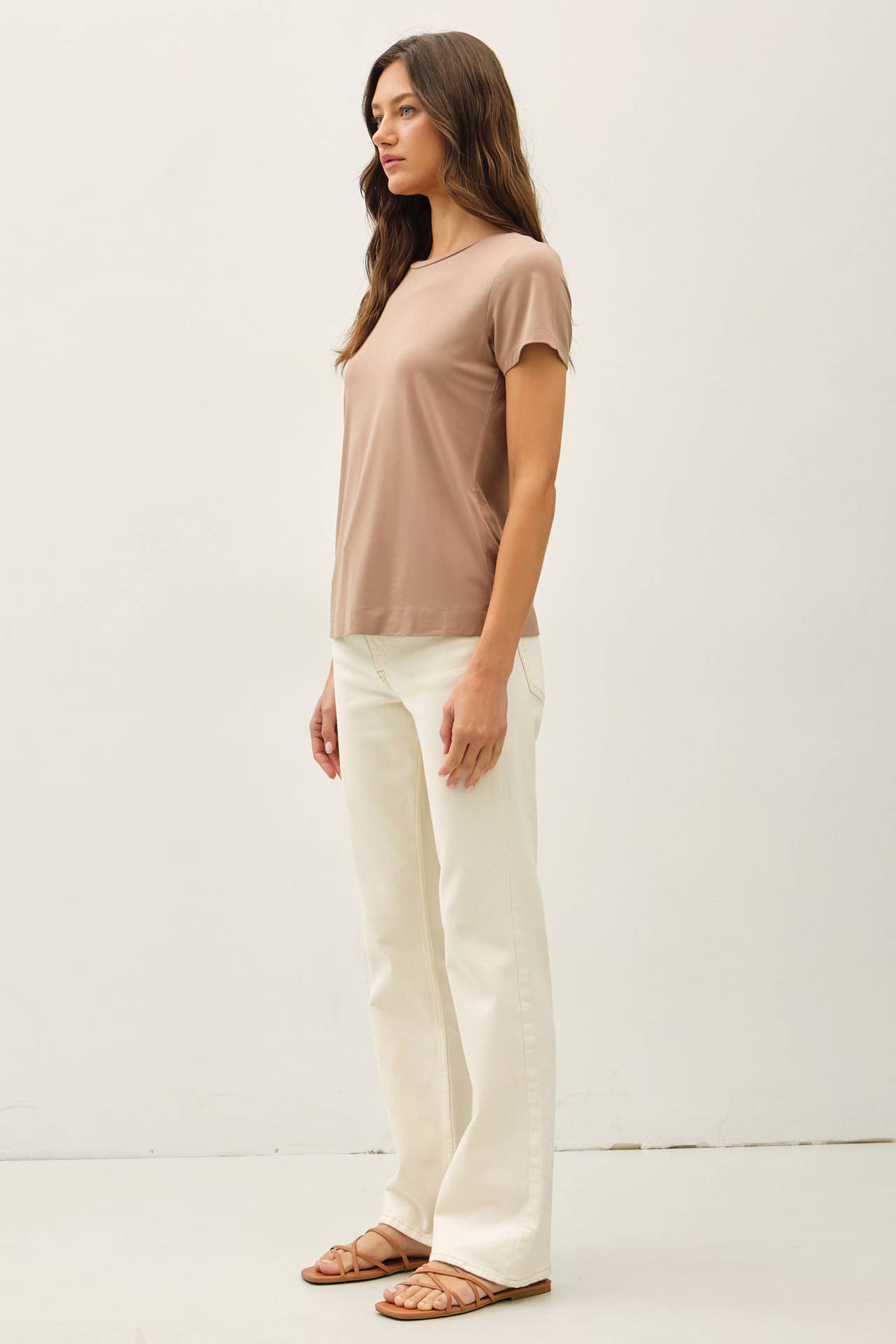 BAMBOO/MODAL BASIC ROUND NECK T-SHIRT: NATURAL