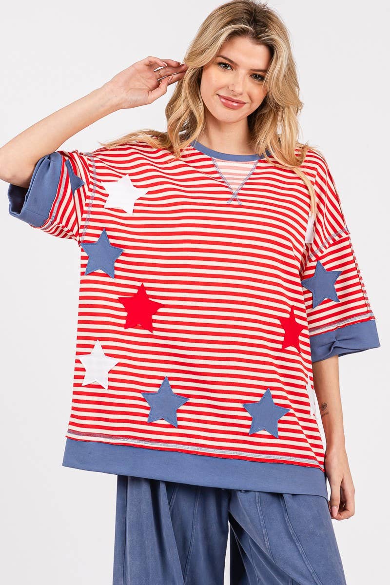 STRIPED AMERICANA OVERSIZED TOP : RED/BLUE/WHITE