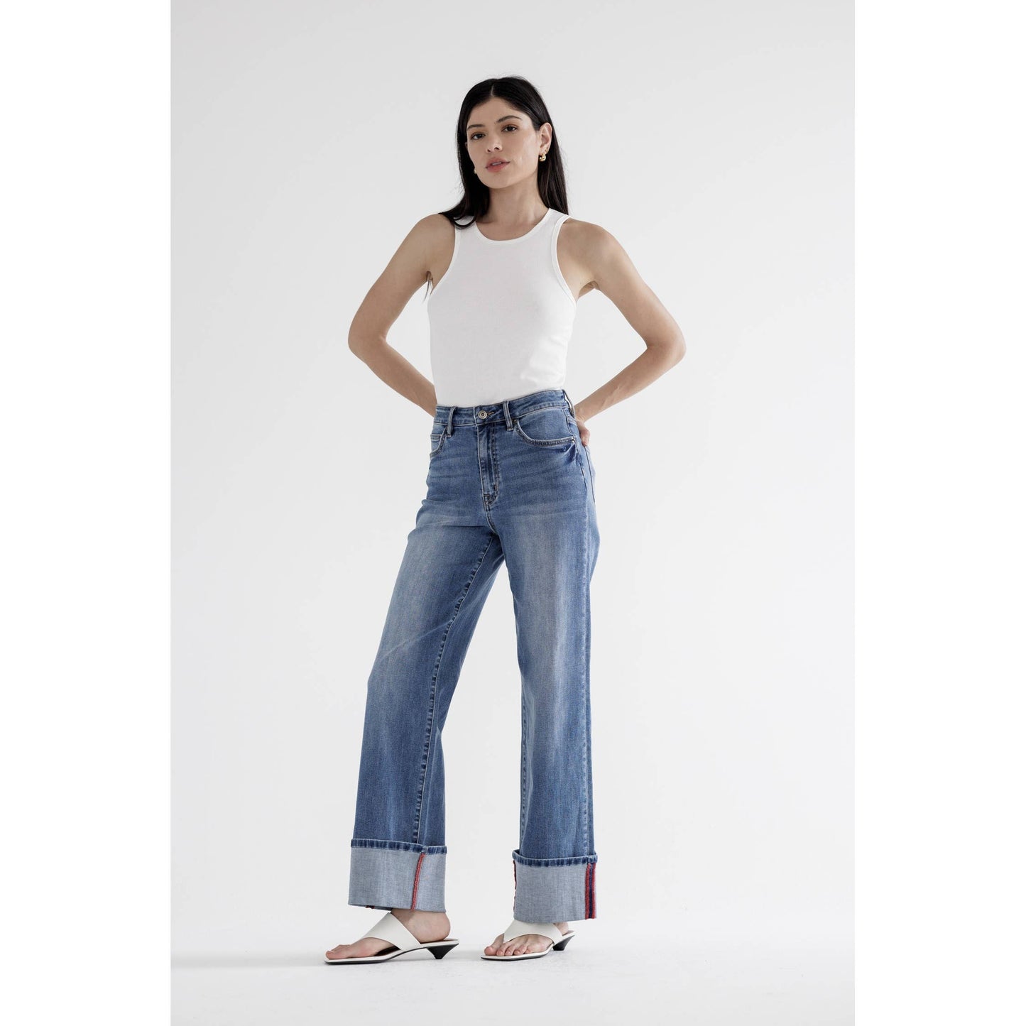 Mica HIGH RISE WIDE LEG WITH CUFF HEM: PORTO BLUE / 24