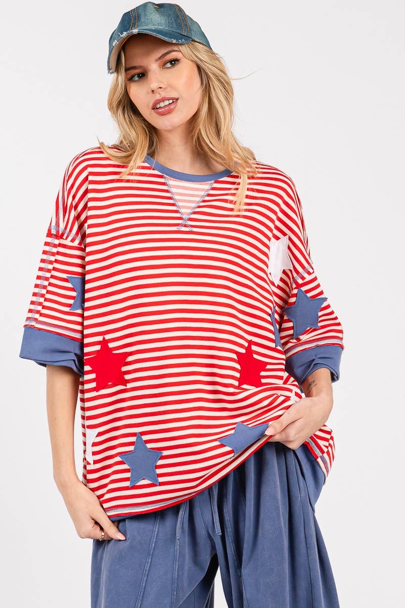 STRIPED AMERICANA OVERSIZED TOP : RED/BLUE/WHITE