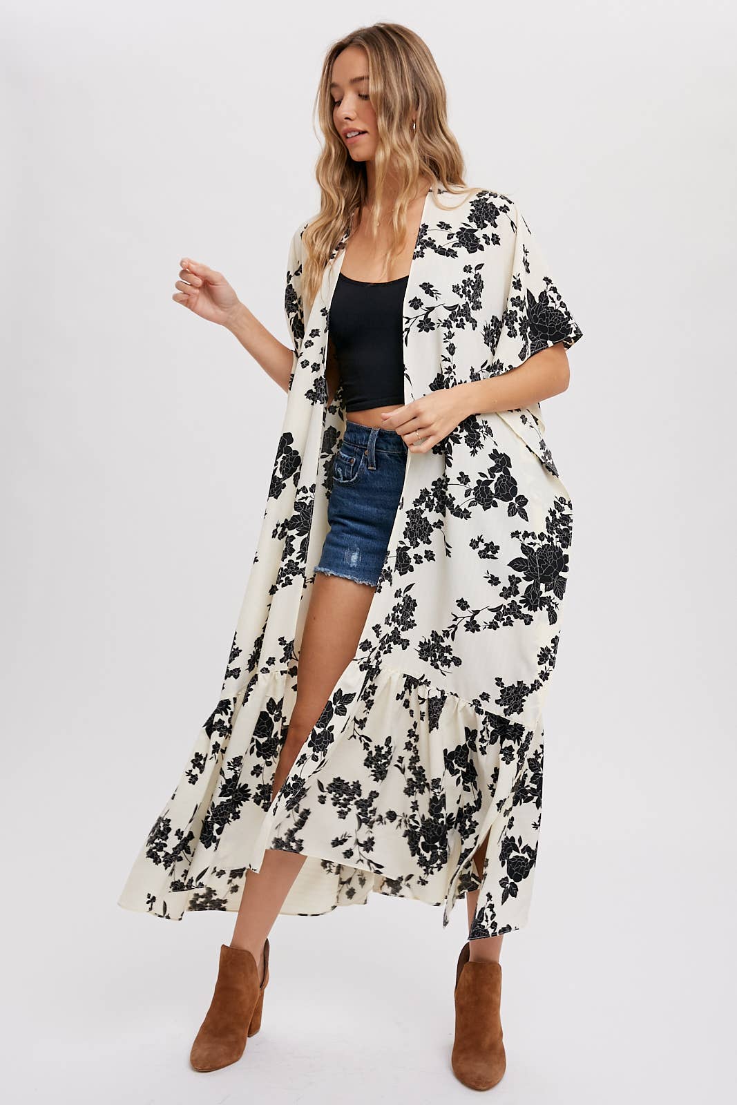 EFFORTLESS FLORAL PRINT MAXI KIMONO: IVORY