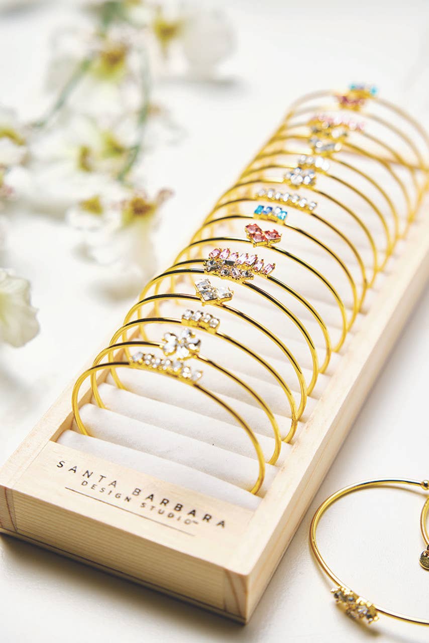 Fleur Crystal Bangles: Pine Wood, Zinc Alloy, Glass