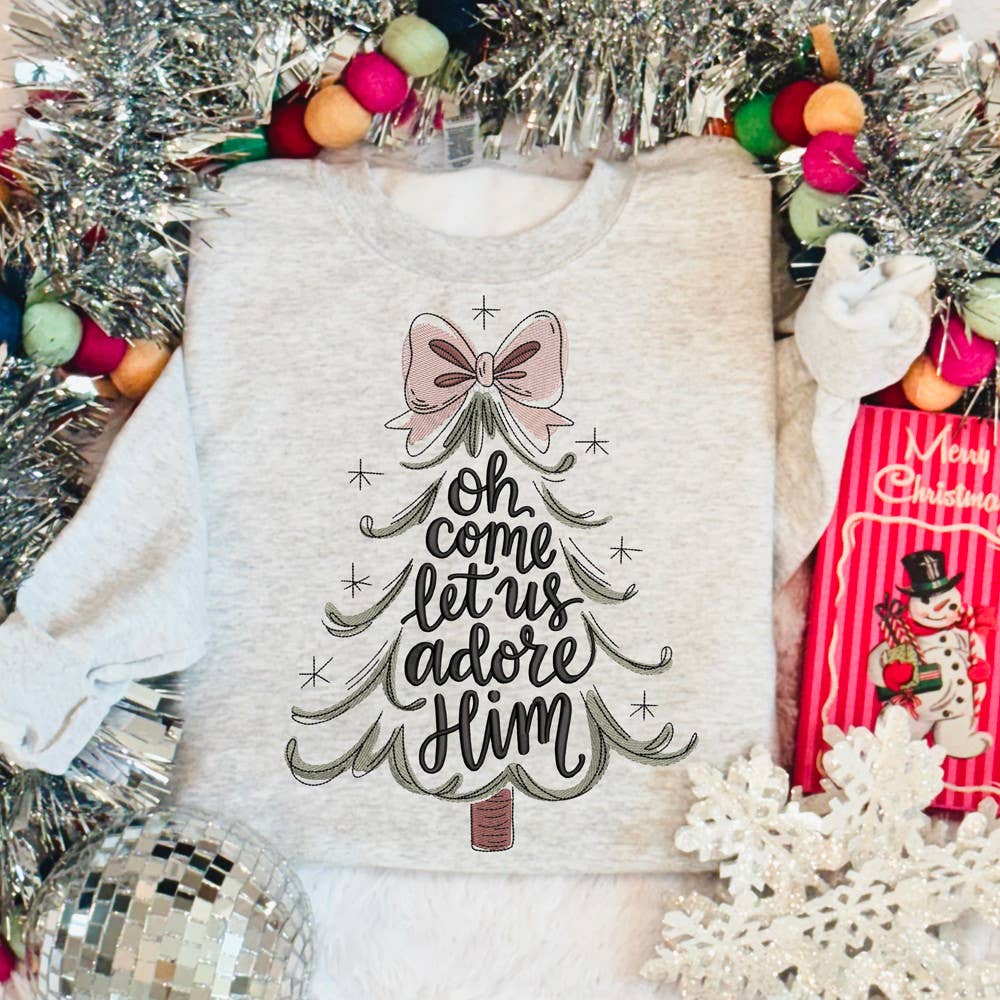 Oh Come Let Us Adore Him Faux Embroidery DTF Heat Transfer: Adult