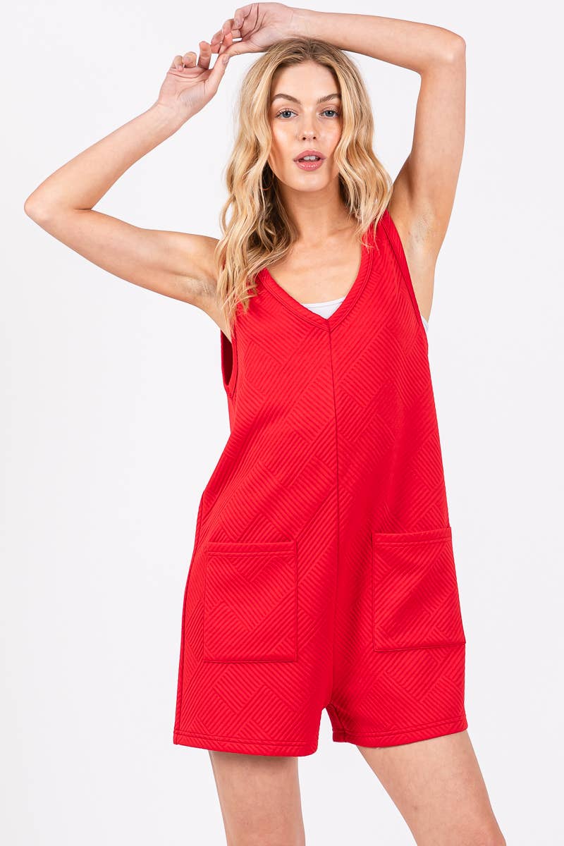 TEXTURED KNIT OVERALL ROMPER: Oatmeal