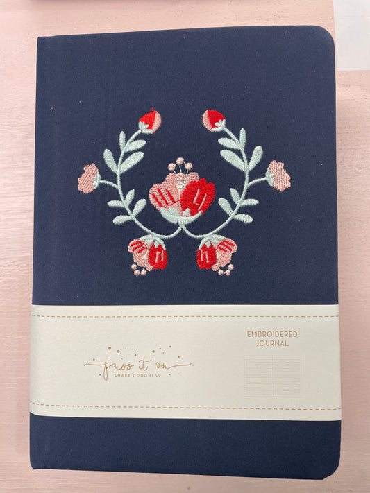 Navy and rose embroidered journal