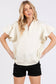 SCUBA HALF ZIP UP RUFFLE SLEEVE TOP: CREAM