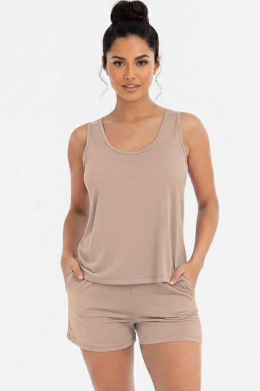 Comfy Tank Top & Shorts Set: Taupe
