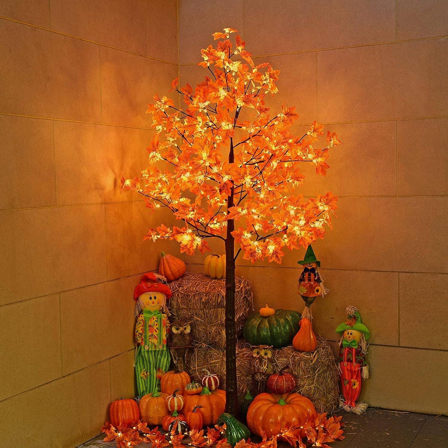 Fall Maple Tree, Warm White LEDs, Indoor/Outdoor Autumn Decoration: 6-Foot
