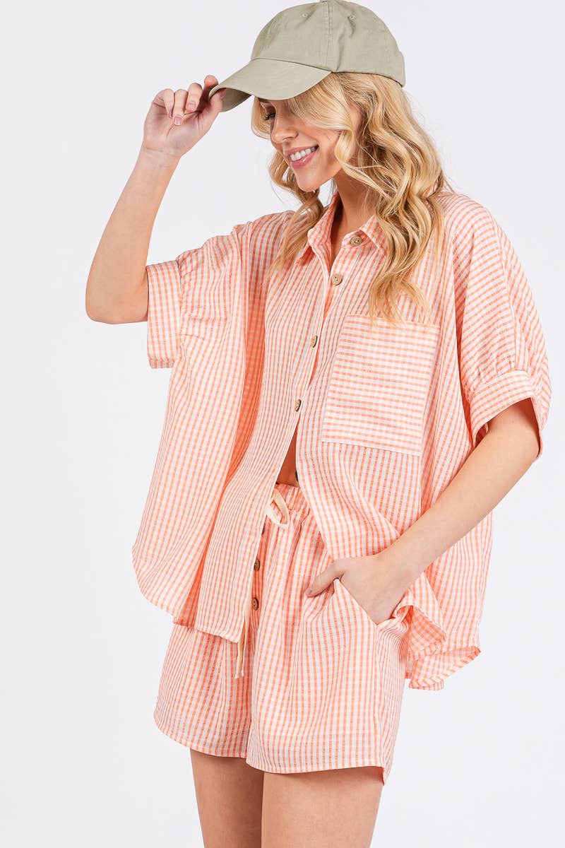MINI CHECKER BUTTON DOWN TOP AND SHORTS SETS: NAVY