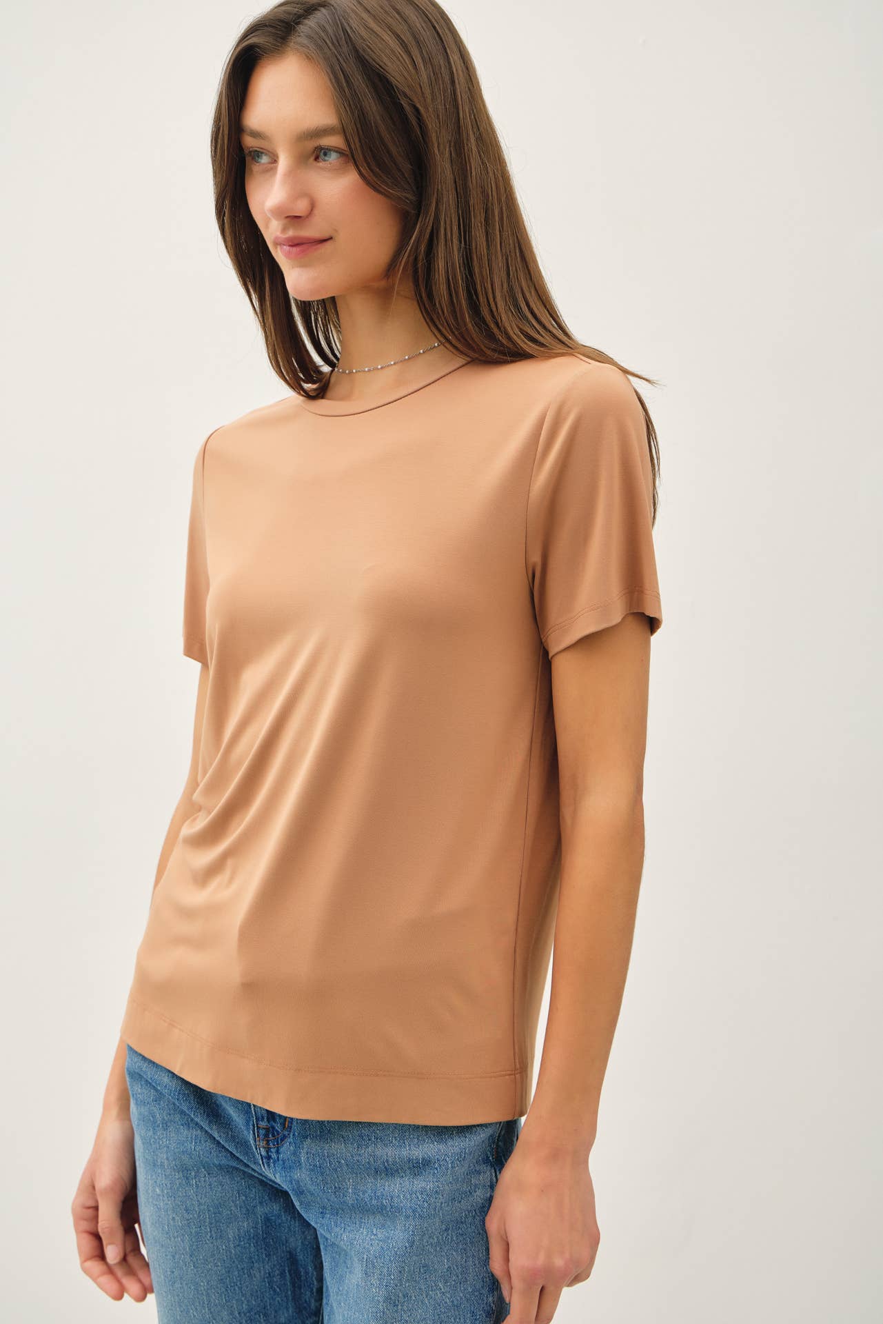 BAMBOO/MODAL BASIC ROUND NECK T-SHIRT: NATURAL